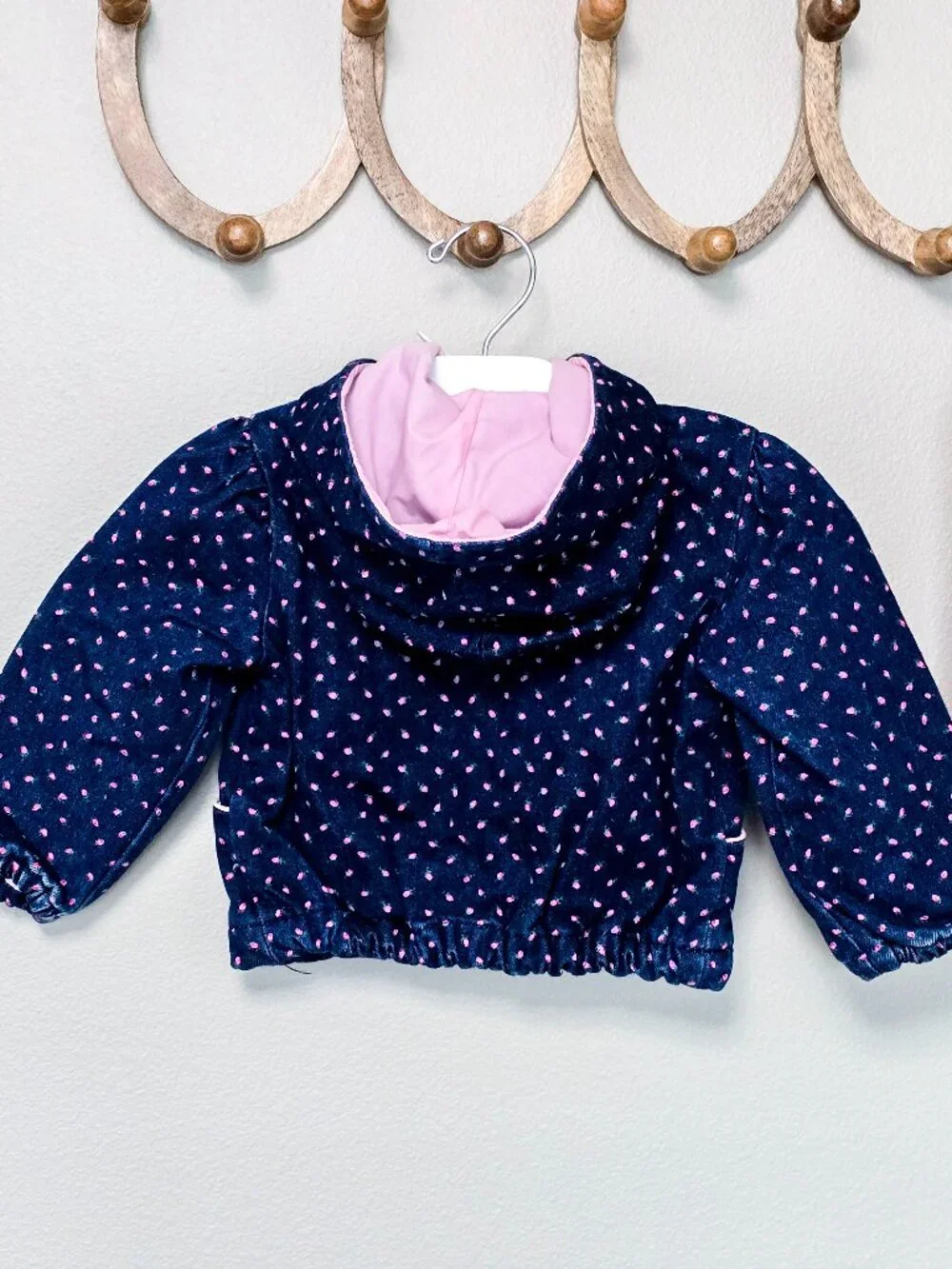 Vintage A Tiny Tots Original 2T Denim Rosebud Overall Set w/ Hooded Jacket